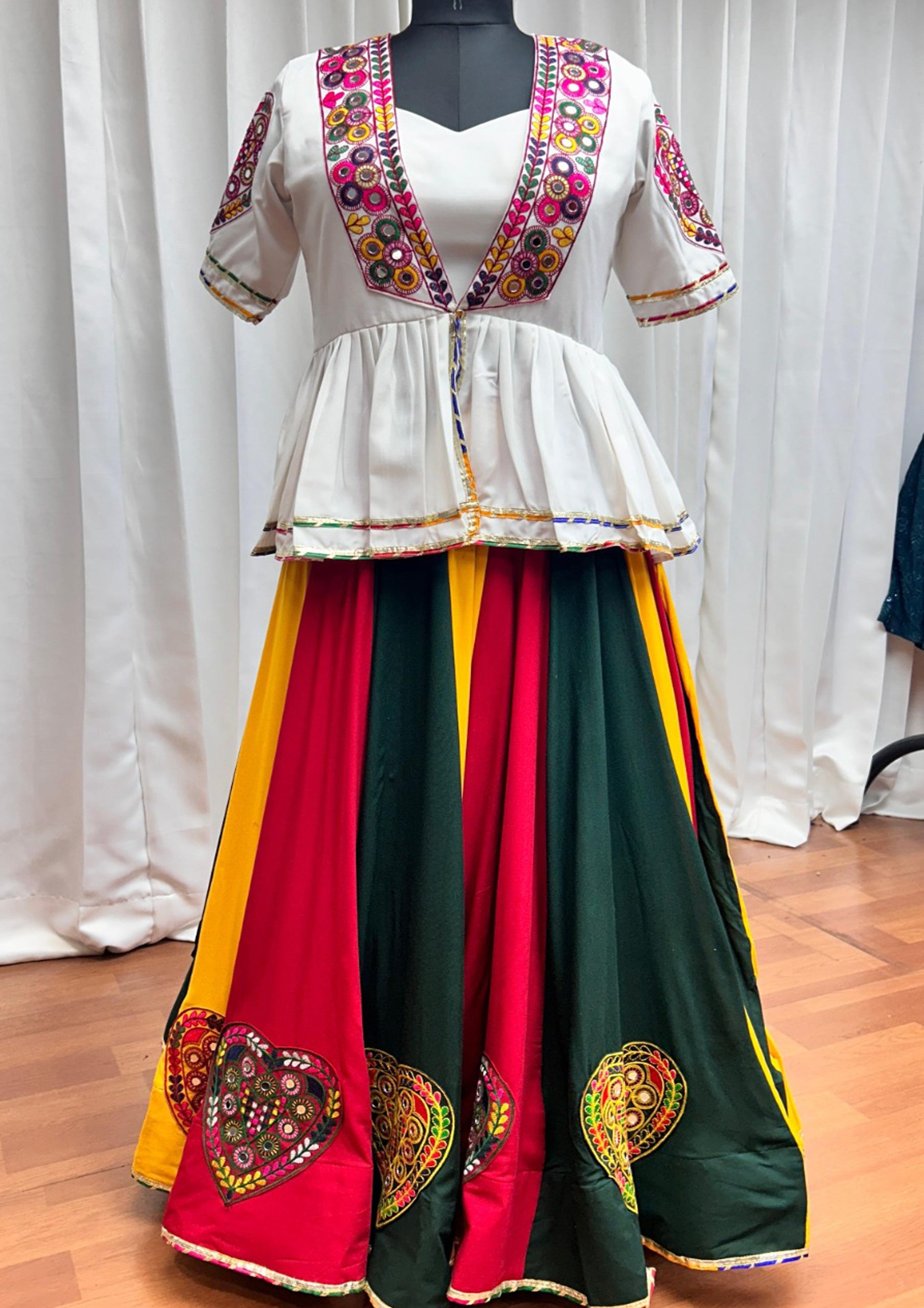 Multi Color Viscose Rayon Embroidered Navratri Lehenga With Jacket